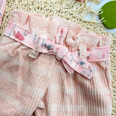 Conj. Body Manga Longa Floral e Calça com Cinto - Rosa e Pêssego 